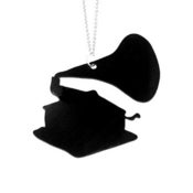 Image of Gramaphone Necklace/Earrings made from a recycled vinyl record.