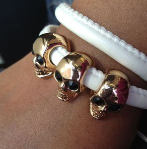 Image of White Triple Skull Vegan Leather Bracelet