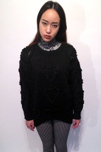 Image of knitted pom pom hearts textured jumper