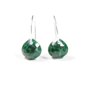 Image of Faceted Emerald Drop Earrings in Sterling Silver 