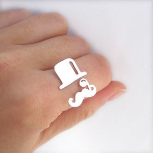 Mr.mustache with tophat silver ring.