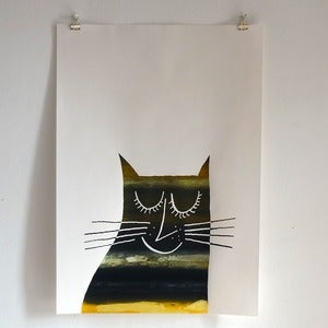 Image of Happy Tabby Cat screenprint on paper