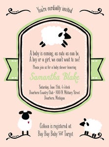 Image of Sheep/Lamb themed Baby Announcement