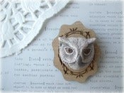 Image of Ceramic Owl with Wooden Frame Brooch