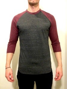 3/4 Raglan Sleeve Burgundy & Grey Stripes