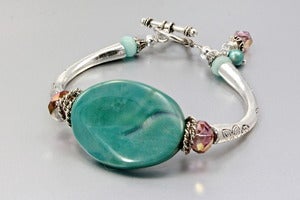 Image of "Aara" - Cyan Banded Agate and Tibetan Silver Bracelet