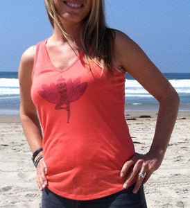 Image of yoga tree pose - flowy v-neck tank top - coral