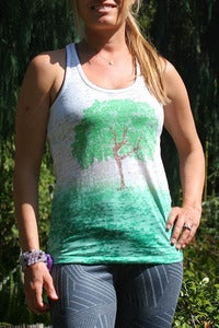 Image of dancing tree - burnout racerback tank ombre green/white