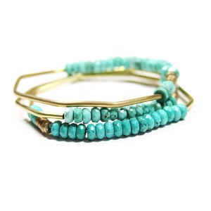 Image of Faceted Turquoise Hand Forged Brass Bracelet