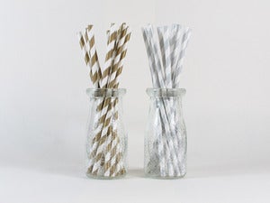 Image of Metallic Striped Paper Straws