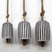 Image of White Stoneware Thrown Bells with Indigo Stripes 
