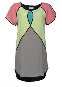 Image of Numph filippa yellow green pink colour block dress