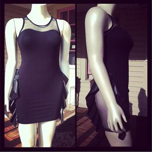 Image of BLACK LEATHER RUFFLE DRESS