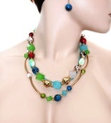 Image of Bright Multicolored Necklace and Earring Set