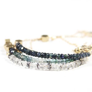 Image of Faceted Sapphire and Pyrite Stacking Bracelet #1