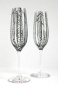Image of Personalized Birch Tree Toasting Flutes - Set of 2 Hand Painted Wedding Champagne Flutes