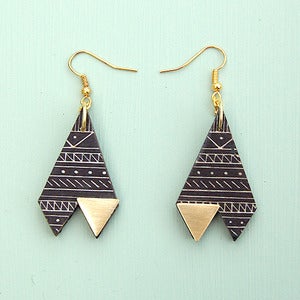 Image of Triangle Tribal Print Black & Gold Earrings by Rachel Loves Bob