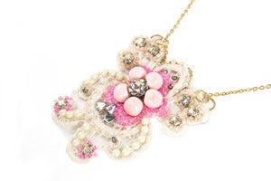Image of Antique lace beaded pendant- neon pink