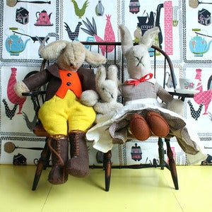 Image of Vintage Rabbit Family & Bench - SOLD