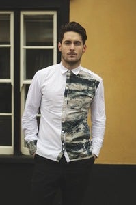 Image of Shirt with Jersey Sleeves with Marble Dye Panels