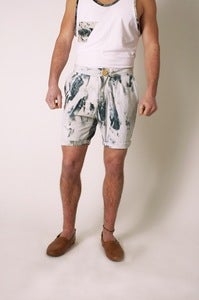 Image of Linen Marble Dyed, Double Pleated Shorts
