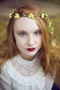 Image of Yellow Floral and Green Ivy Leaf Trim Festival Flower Hair Crown Hair Garland