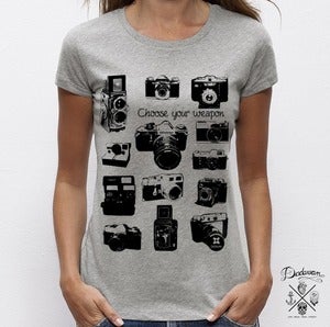 Image of T-shirt femme gris Vintage cameras by Dadawan 