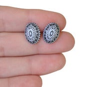 Image of oval black mosaic post earrings