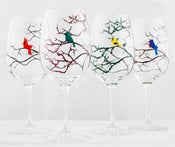 Image of Seasonal Birds Wine Glasses - Cardinal, Bluebird, Yellow Finch and Hummingbird
