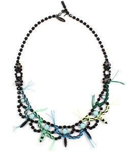 Image of Let Them Eat Cake Crystal Necklace W/Blue Combo Thread Details - Jet/Blue Combo