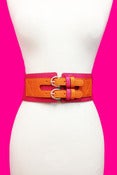 Image of COLOR BLOCK PU & ELASTIC BELT (W/SNAPS ON BACK) - Fuchsia 