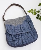 Image of - S O L D - extra large tough ruffles shoulder bag in vintage blue-greys (a)