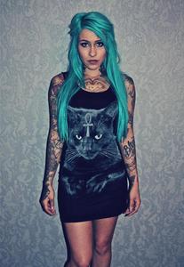 Image of Gothic Black Cat Cross Black Bodycon Dress
