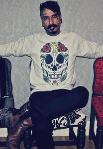 Image of Sugar Skull Rose Cross Print Grey Jumper