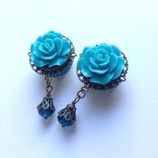Image of MADE TO ORDER 19mm (3/4"), 22mm (7/8") & 25mm (1") Antique rose stone & bead drop plugs 