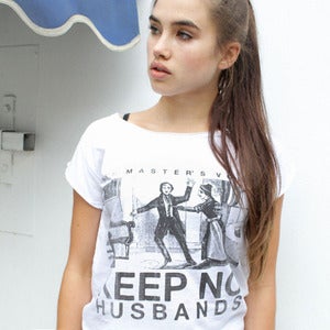 Image of KEEP NO HUSBANDS white raw t-shirt