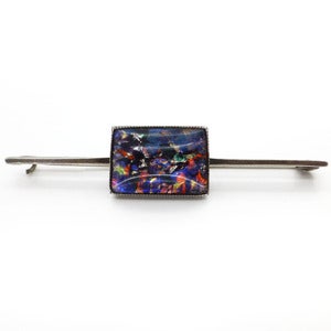 Image of Vintage Art Deco English Sterling Silver Rainbow Foil Glass Pin Brooch