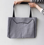 Image of  Big Kitty Screen Printed Tote Bag in Gray Denim