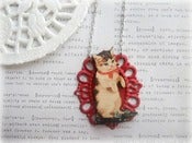 Image of Pussy Cat with Red Ribbon in Red Frame Necklace