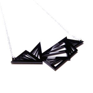 Image of geometric abstraction multi triangle acrylic necklace [black - large size]
