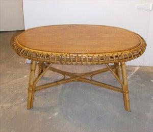 Image of TABLE BASSE OVALE EN ROTIN VINTAGE ANNÉES 60 - REF.1206