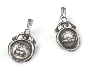 Image of Polished Silver/Oxidised 19th c. Mini Wax Seal Earrings NEW
