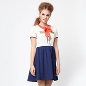 Image of sweet caroline dress navy/cream/orange