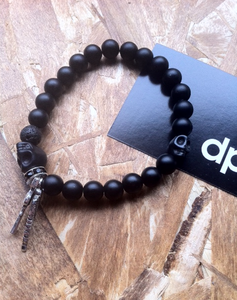 Image of Matte Black Double Skulls with Charms & Rhinestone Spacer