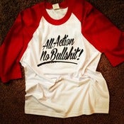 Image of All Action No BS red baseball T