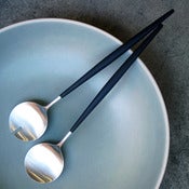 Image of set of 2 Goa brushed steel salad servers