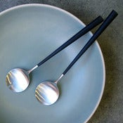 Image of set of 2 Noor brushed steel salad servers