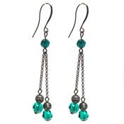 Image of Swarovski Crystal Emerald Earrings Gunmetal