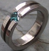Image of Titanium Striped Tension Set Band - Princess Cut APPRAISED Blue Diamond Ring