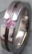 Image of Titanium Striped Tension Set Band - Princess Cut Pink Sapphire Ring